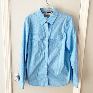 L.L Bean Blue Polka Dot Button Up Size M 